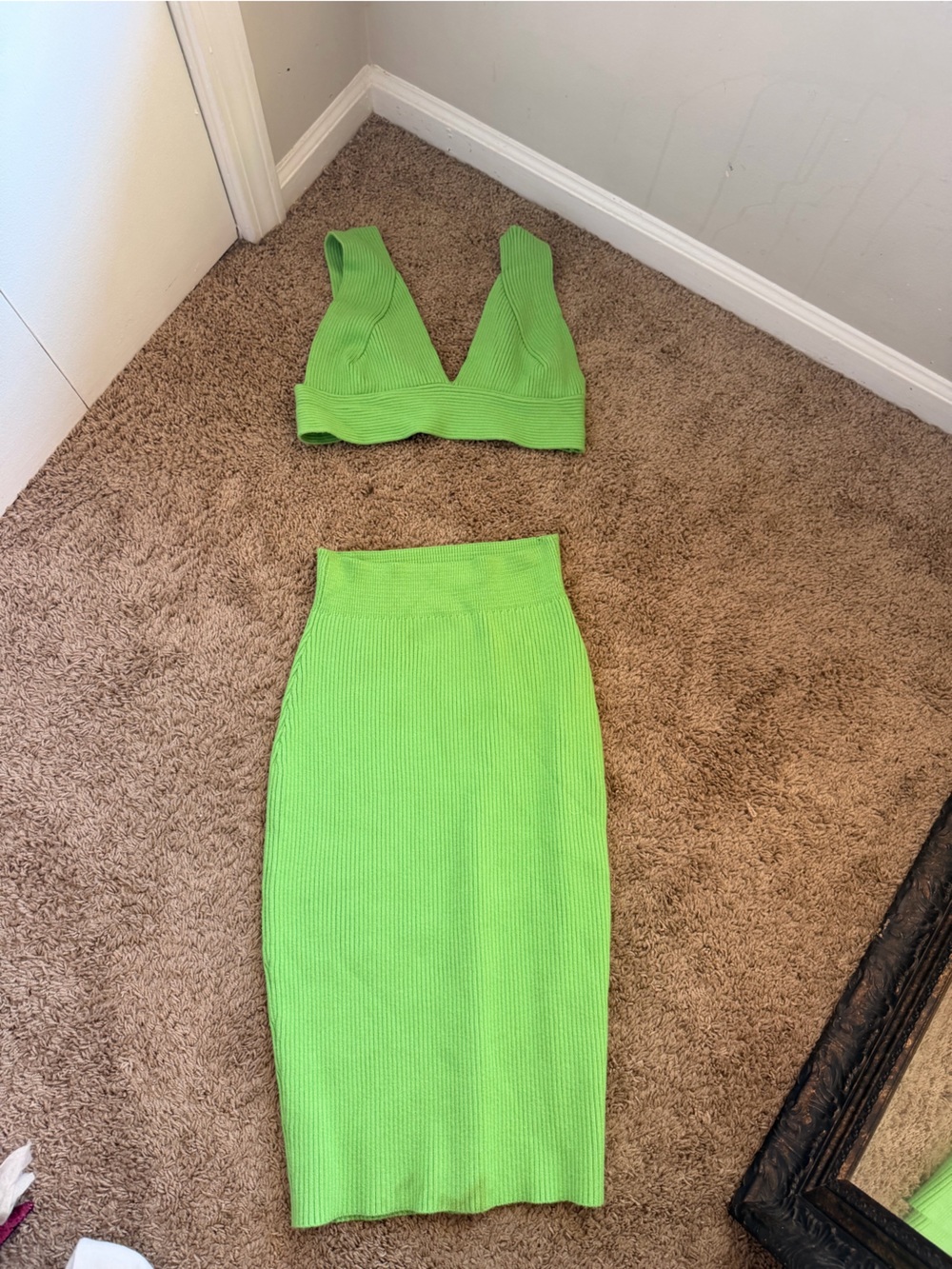 Women’s Ribbed Midi Dress Set in Bright Green